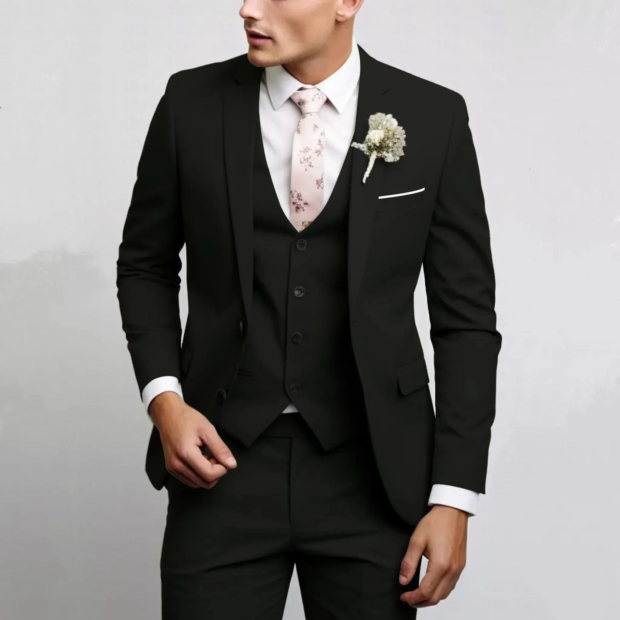 Voguable  Casual Men's Suits  Slim Regular Fit 3 Piece Elegant Tuxedos Notch Lapel Blazer Vest Pants for Evening Party  Formal  Wedding voguable