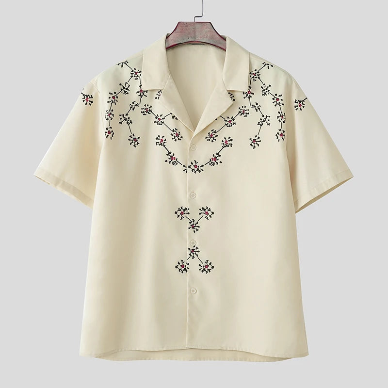 Men Shirt Floral Printing Summer Korean Men Clothing Lapel Short Sleeve Oversize Fashion Casual Shirts Streetwear voguable