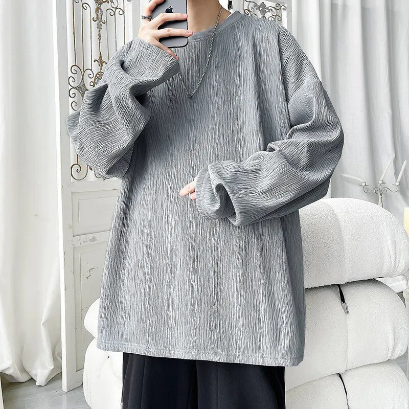 Voguable  Men's Trendy Casual Long Sleeve T-Shirt High Street Loose Fit Comfortable Wear Modern Minimalist Style Everyday Essential voguable