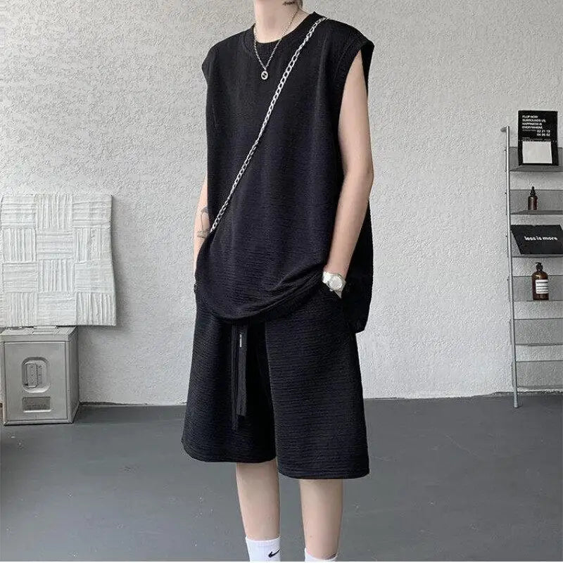 Voguable  Men's Solid Color 2-Piece Set Sleeveless T-Shirt And Shorts Loose Fit Summer Casual Comfortable Cotton Lounge Wear M-XXXXXL voguable