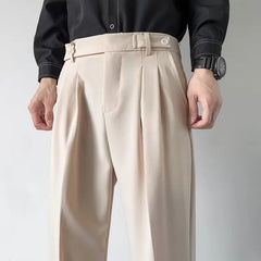 Men's Luxury Fitting Well Draped Baggy Suit Pants Casual Button Solid Color Straight Premium Dress Pants Urban Business Trousers voguable