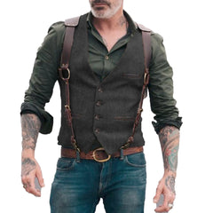 Men's Vests Men Brown Waistcoat Vest Man Steampunk Jacket Striped Tweed V-neck Slim Fit Gilet Wedding Clothing voguable