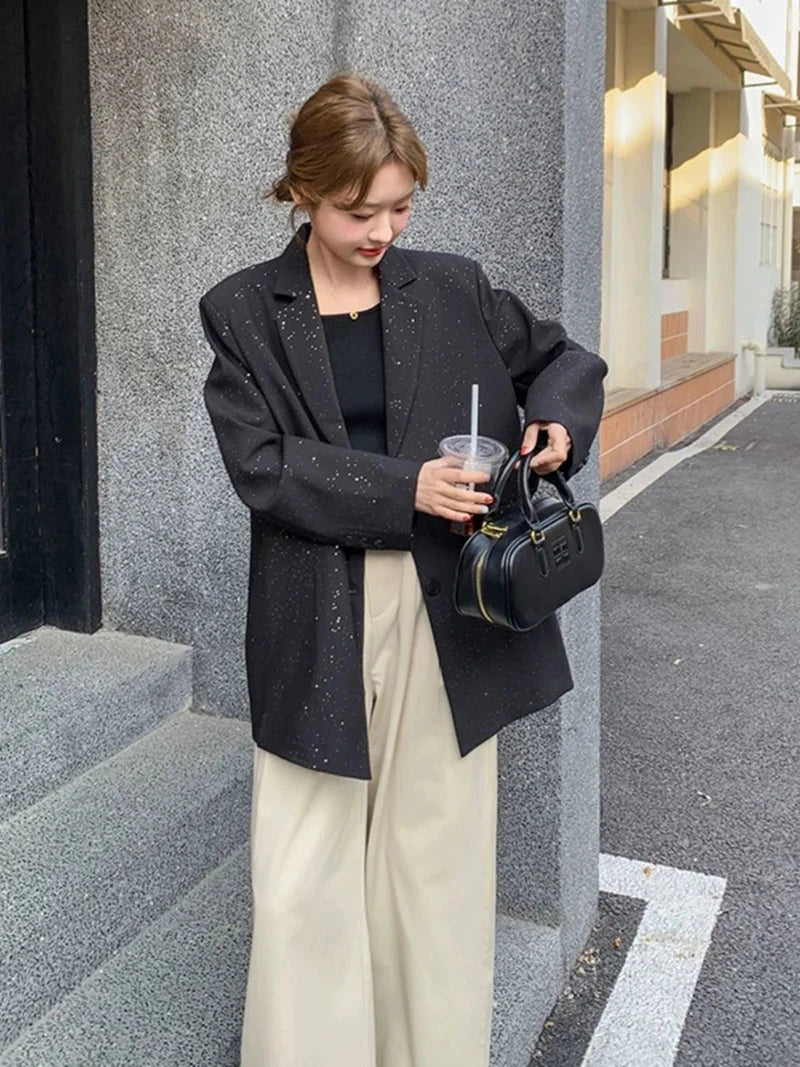 Elegant Black Blazer Women Fashion Sweet Long Sleeve Design Suit Coat Korean Casual Chic Female Fall Winter Sweet Jacket voguable