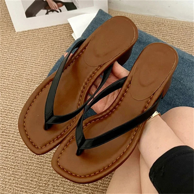 Voguable  Summer Clip Toe Square Low Heels Women Slippers Sandals Fashion Casual Flip Flops Party Shoes voguable