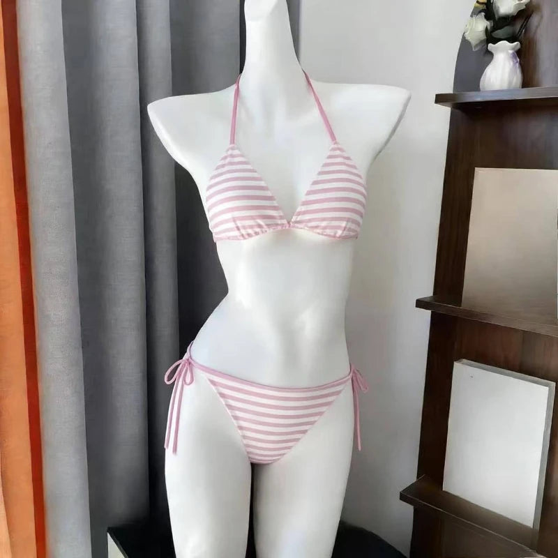 Voguable  Japanese Style Kawaii Girls Swimsuit Sweet Printed Halter Bikini Swimsuit Women Ruffle Bikini Set Bather Bathing Suit Swim voguable