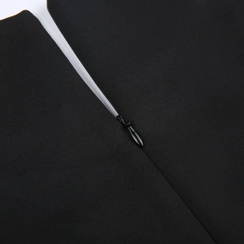 Black Stripe Patchwork Midi-Long-Sleeve Dress mysite
