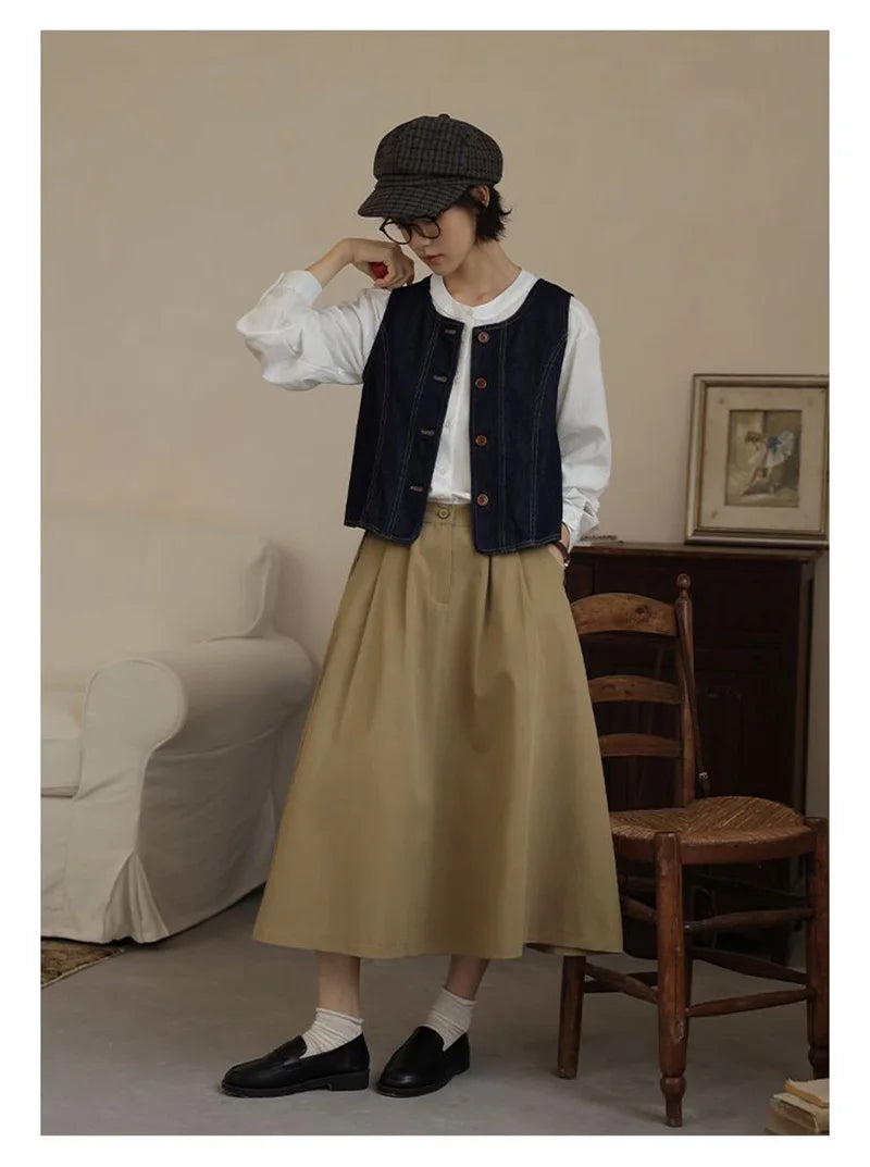 Y2K Retro Harajuku Denim Vest Women Slim Streetwear American Vintage Vest Jacket Fall O Neck Sleeveless Female Solid Vest Tops voguable