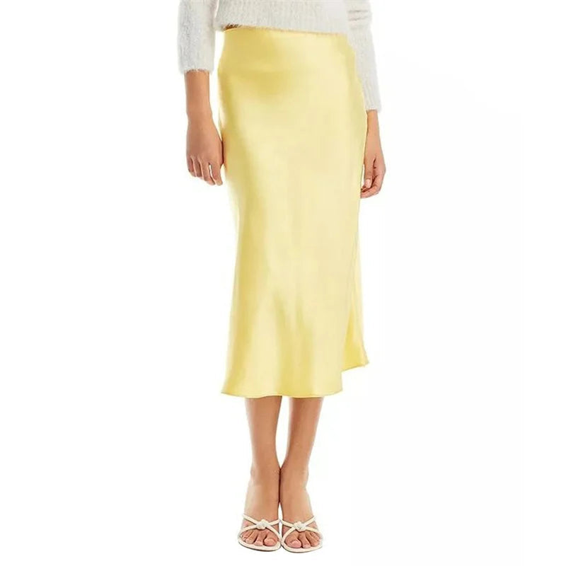 Satin Skirt Women Summer Clothes Solid Color High Waist Bodycon Midi Skirts Elegant Evening Party Skirts Streetwear voguable