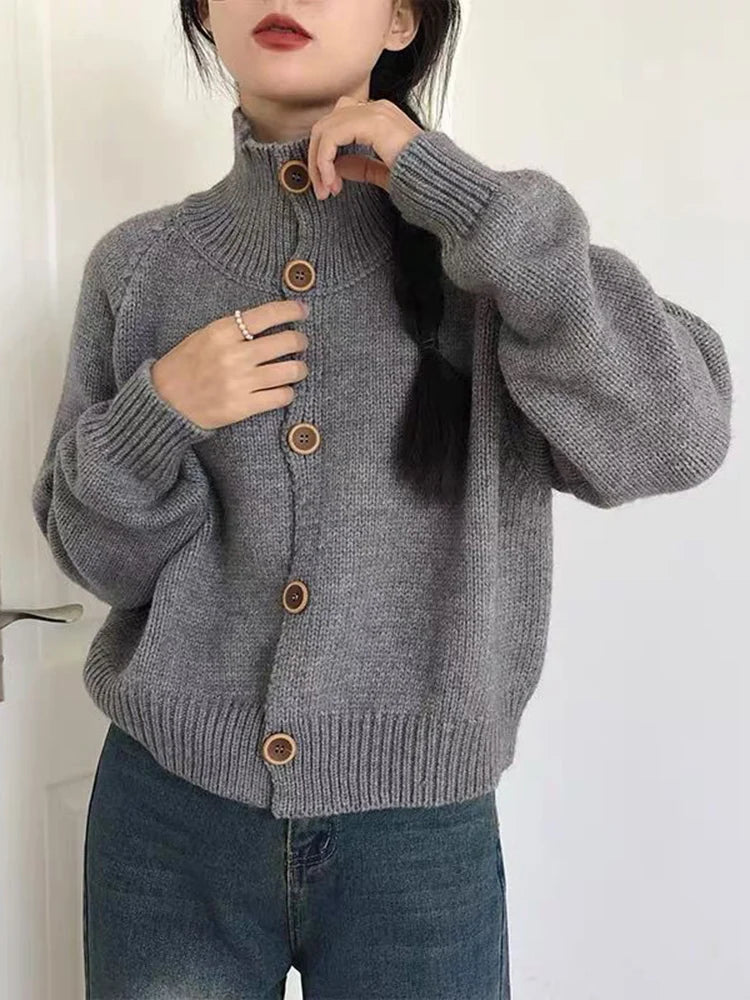 Voguable Harajuku Solid Women Simple Cardigan Japan Vintage Knitted Sweater Coat Casual Long Sleeve Loose Lady Single Breasted Tops voguable