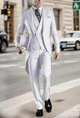 Voguable  Elegant Men's 3-Piece Tail Coat Blazer Vest Pant Tuxedo Set Regular Fit Peak Lapel Formal Male Suit for Prom Wedding Business voguable