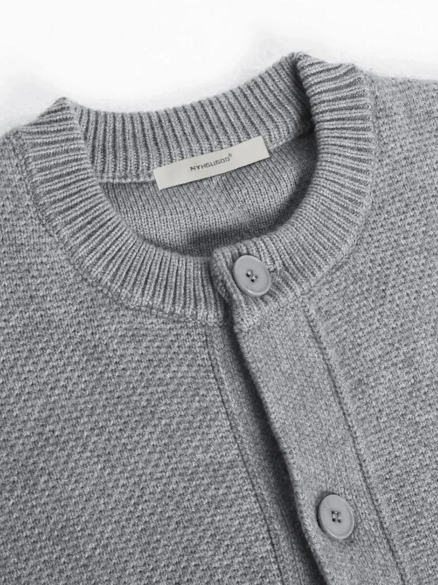 Simple Elegant Cardigan Personalized Solid Color Round Neck Sweater Jacket Autumn Winter Loose Knitted Cardigan Cityboy Knitwear voguable