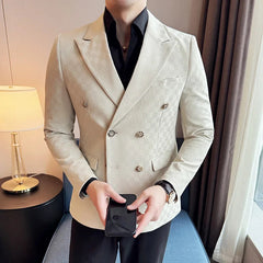 Voguable  Luxury Fashion Double Breasted Men Suit Jacket Slim Fit Business Social Wedding Formal Suit Jacket Plus Size 5XL-M Men Clothing voguable