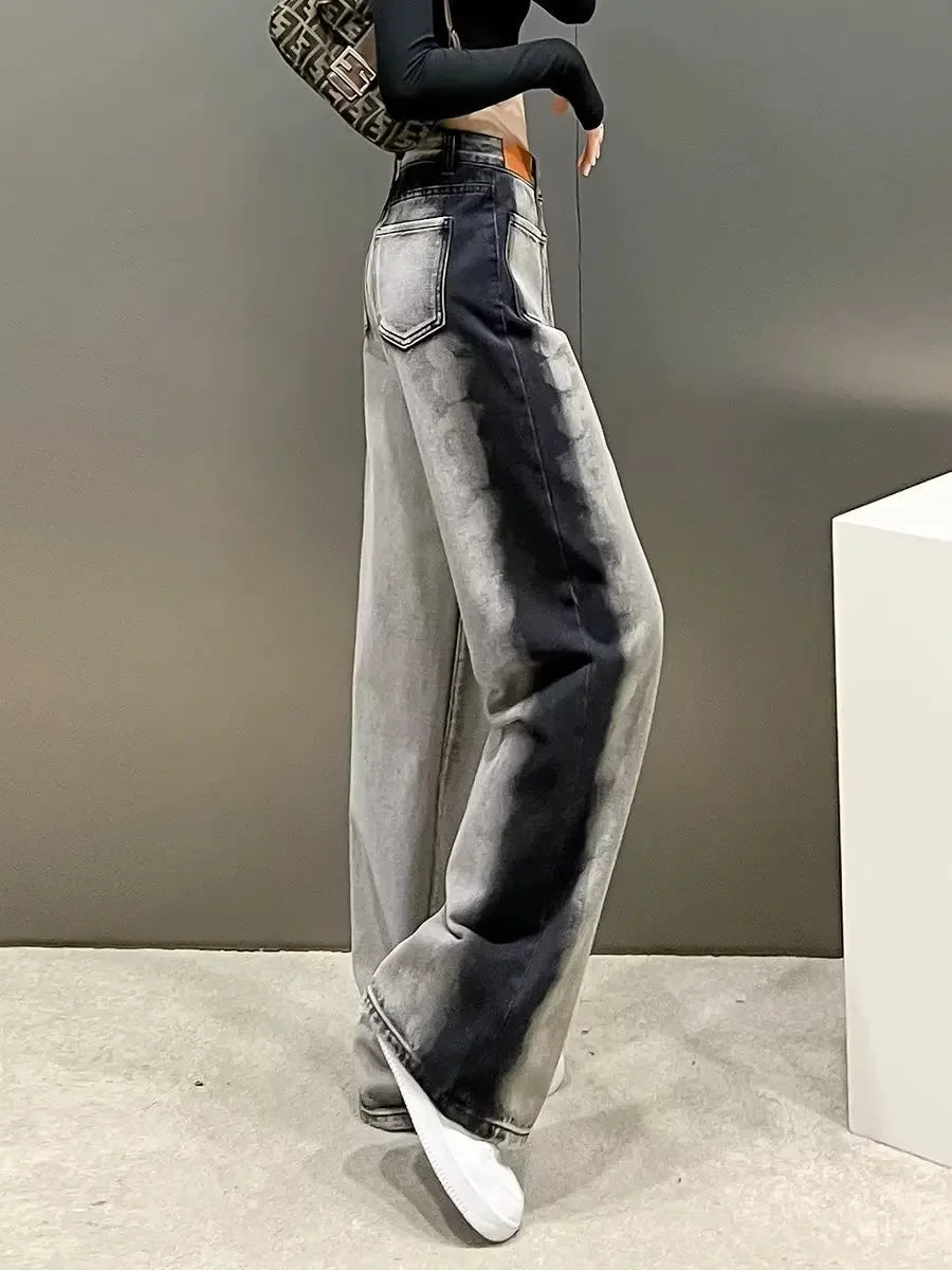 Black High-waisted Straight-leg Wide-leg Jeans Women's Trendy Slimming New Arrival Spring Summer Design Sensibility Grey voguable