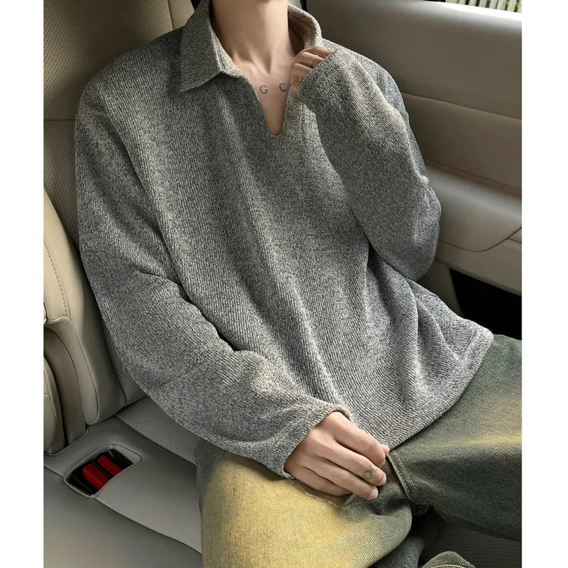 Autumn Long Sleeved T-shirt Men Fashion Lapel T Shirt Men Streetwear Korean Loose Casual T Shirt Mens Polo Shirt Male Hoodie voguable