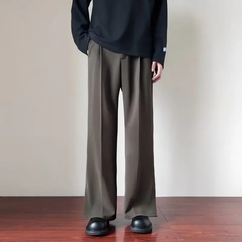 Fashion Spring Autumn Men Split High Waist Trousers Male Long Thin Solid Color Pant Men's Casual Straight Suit Pants voguable