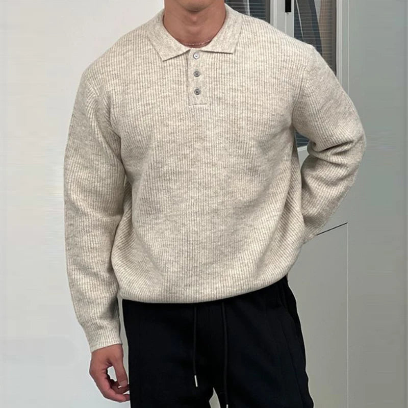 New British Retro Men Polo Neck Sweater Light Luxury Knit Loose Long Sleeve Pullover Casual Solid Color Premium Knitwear M-3XL voguable