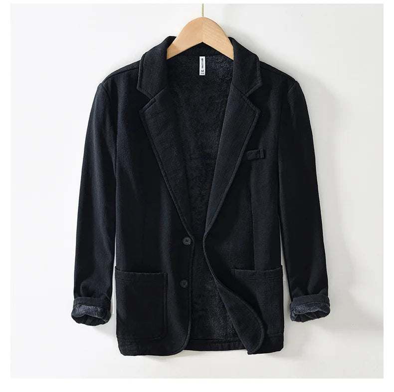 Voguable Autumn Winter New Casual Plush and Thickened Warm Suit Jacket for Men Ramie Loose Vintage Blazers for Men voguable