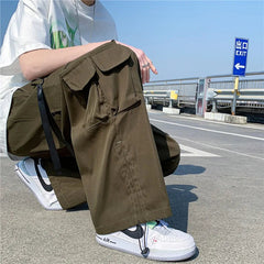 Voguable  Japanese Overalls Men Functional Multi-pocket Pants Korean Urban Streetwear Trend High-end Elastic Waist Lace Casual Trousers voguable