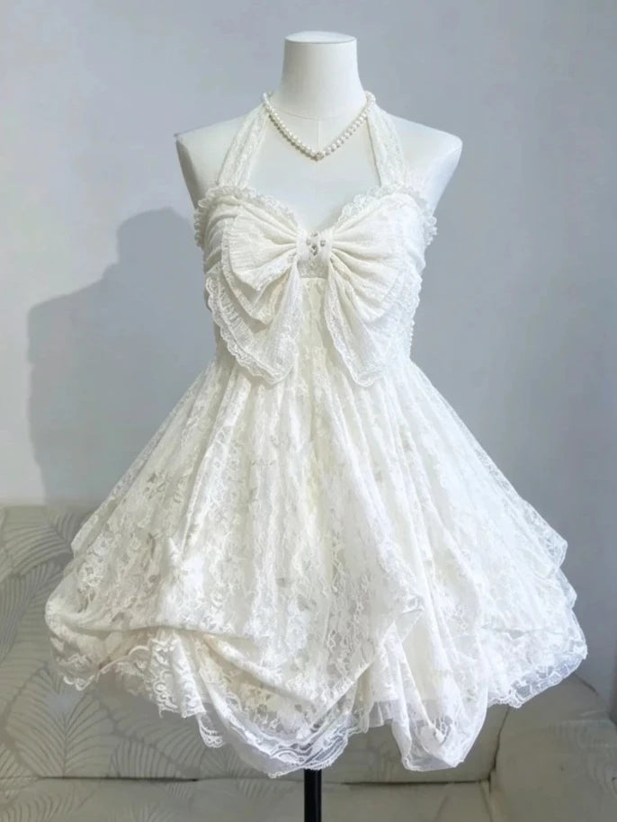 Voguable  Summer Japanese Sweet Kawaii Lolita Dress Women Vintage Lace Bow Ruffle Cake Dress Harajuku Y2k Slim Bandage Dress Fashion voguable