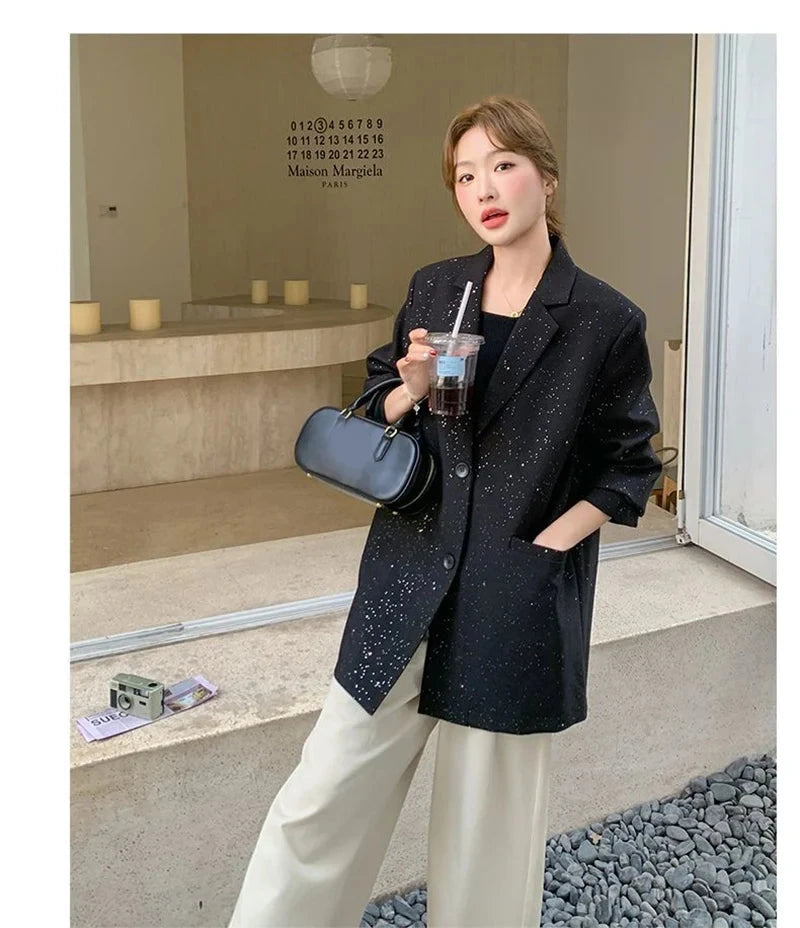 Elegant Black Blazer Women Fashion Sweet Long Sleeve Design Suit Coat Korean Casual Chic Female Fall Winter Sweet Jacket voguable