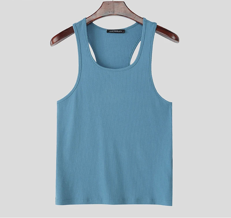 Men Tank Tops Solid Color Square Collar Sleeveless Fashion Male Vests Summer Streetwear 2025 Skinny Men Clothing S-3XL voguable