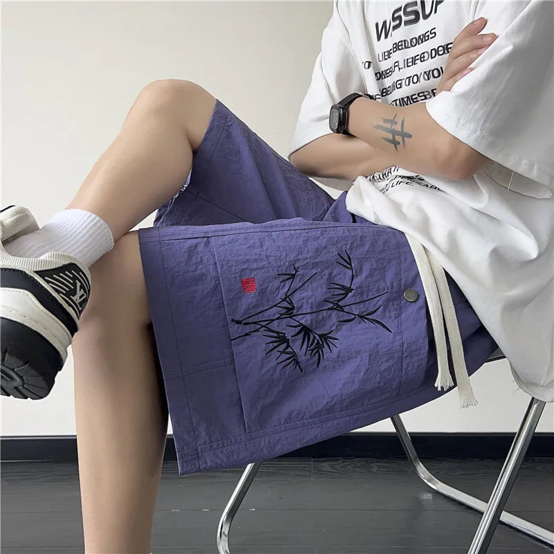 Summer Men Outdoor Casual Athletic Shorts Chinese Embroidery Design Quick Dry Breathable Lightweight Comfort Sports Short Pants voguable