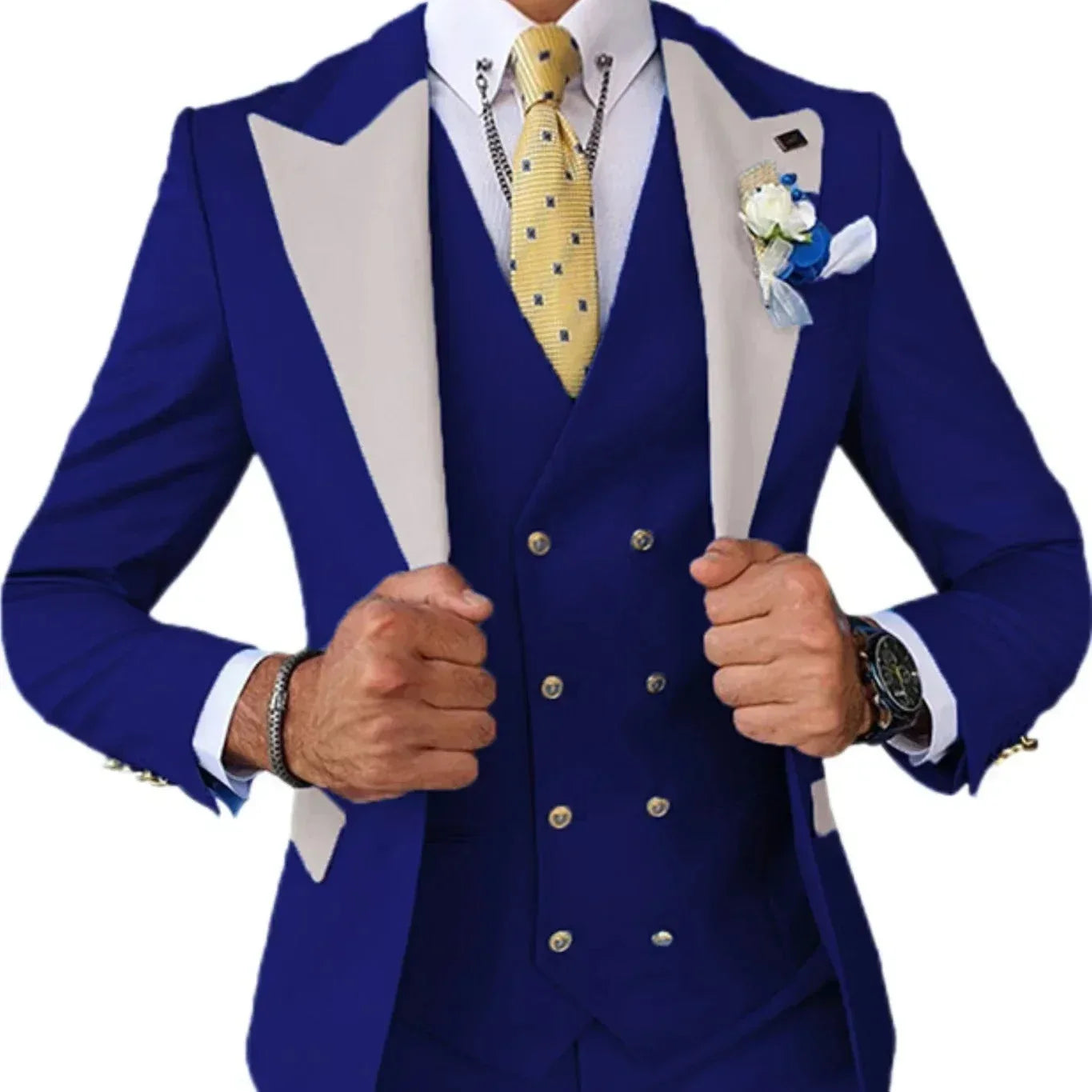 Voguable  Color blockingSuit Men's Fashionable Gentleman Business Banquet US-style Formal Dress Casual Wedding (Blazer+Vest+Trousers) voguable