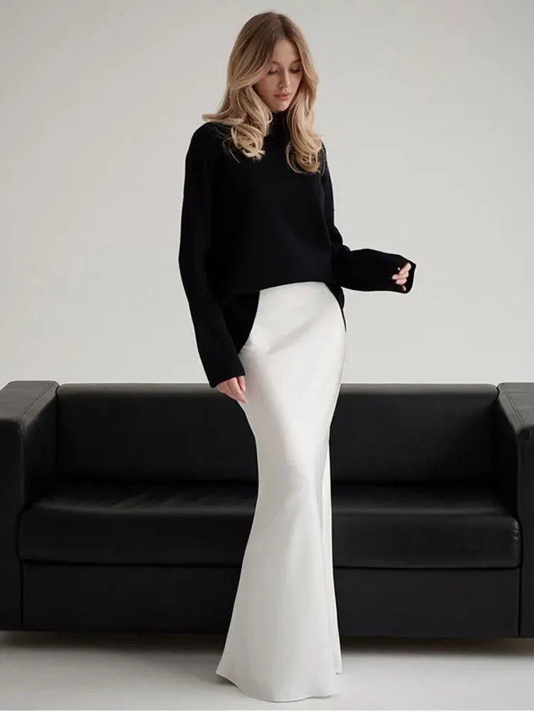 Casual Satin Women'S Skirt Spring Summer Fashion Loose High Waist Maxi Skirts Elegant Simple Slik Fishtail Skirt voguable