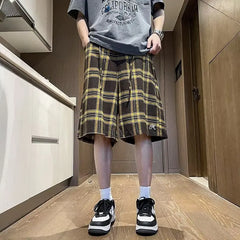 Voguable Stylish Plaid Printed Loose Straight Shorts Men 2024 Summer New Original Fashion Five-pointed Pants Free Shipping voguable