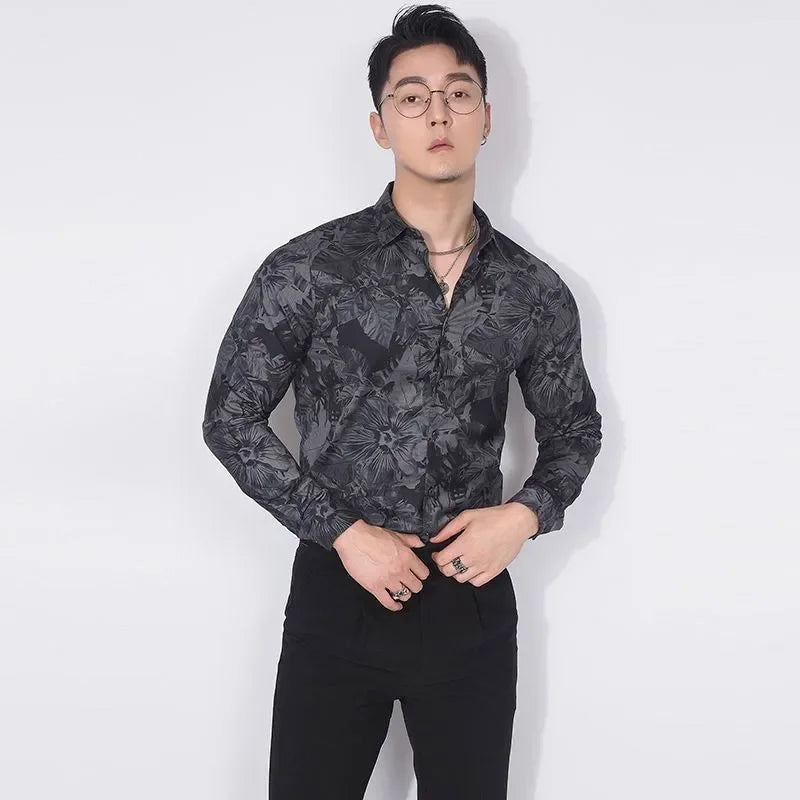 2024 KPOP Fashion Style Harajuku Slim Fit Ropa Hombre Loose Casual All Match Shirt Korean Style Pointed Collar Long Sleeve Blusa voguable