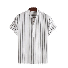 Voguable Summer Spring Men Casual Striped Blouse Shirts Male Turn Down Collar Short Sleeve Button Loose Sand Beach Tops M-3XL voguable