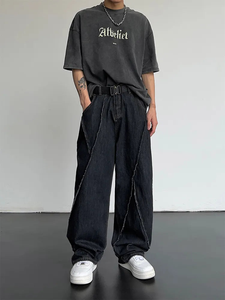 New Summer Jeans Men Patchwork Denim Trousers Male Oversize Loose Casual Wide-leg Pants Streetwear Harajuku Clothing voguable