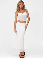 Mozision Lace Sexy Two Piece Sets Women Spaghetti Strap Sleeveless Crop Tops And Long Skirt Matching Sets Elegant Club Sets voguable