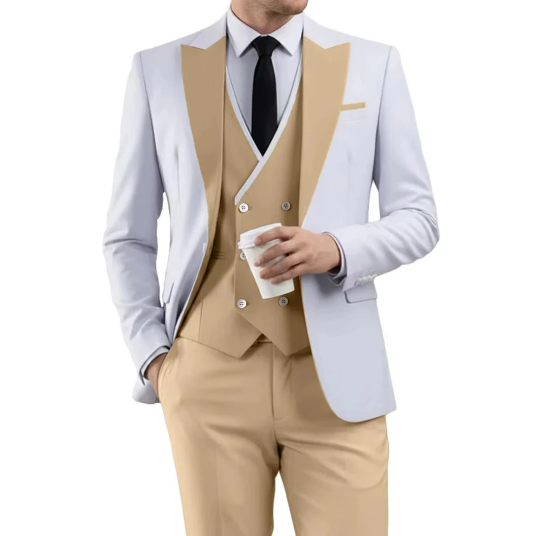 Voguable  Men Suit Sky Blue White 3 Pieces With Lapel For Wedding Groom Party Prom Birthday Banquet Business Work Set Jacket Vest Pant voguable
