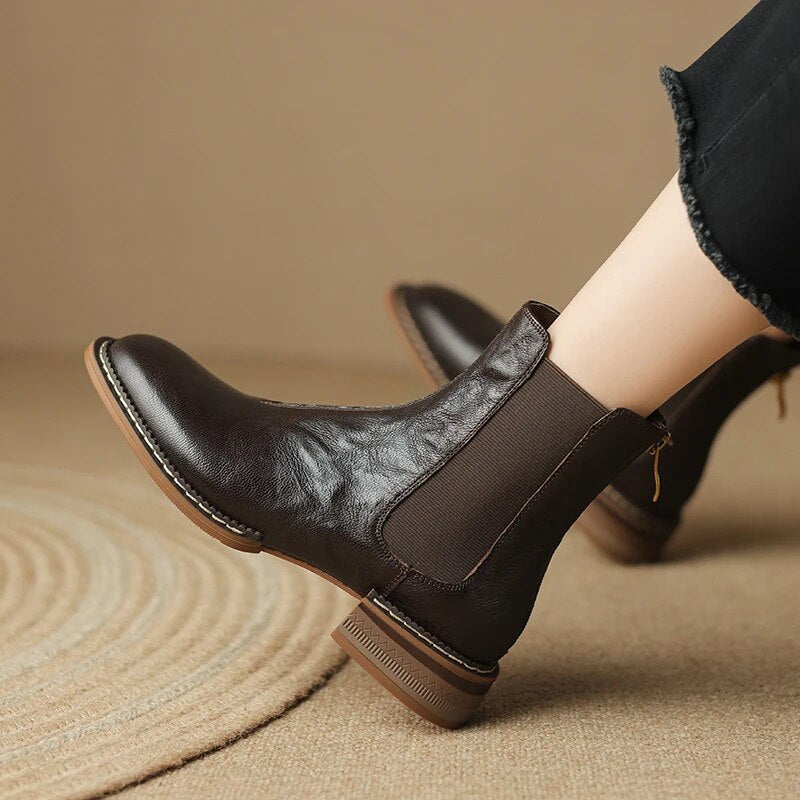 Winter New Autumn Genuine Leather High Heels Boots Women Shoes Chelsea Boots Ankle Boots Retro Leather Shoes Platform Boots voguable