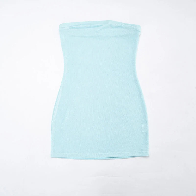 Voguable  Women Sexy Strapless Color Contrast Sleeveless Bodycon Short Dress Ribbon Lace Up High Elasticty Summer Rave Club Vestidos voguable