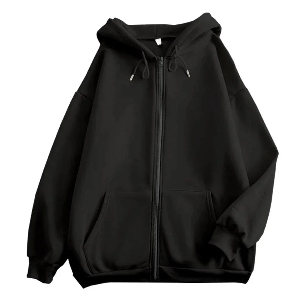 Autumn Trendy Men's Hoodie Solid Color Zip Up Loose Jacket Coats Casual Long Sleeve Hooded Sweatshirt Outdoor  Male Clorhes voguable
