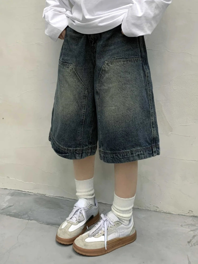 Voguable Y2k Vintage Baggy Shorts Women Wide Leg Knee Length Jeans Korean Streetwear Casual Oversize Washed Denim Shorts Summer voguable