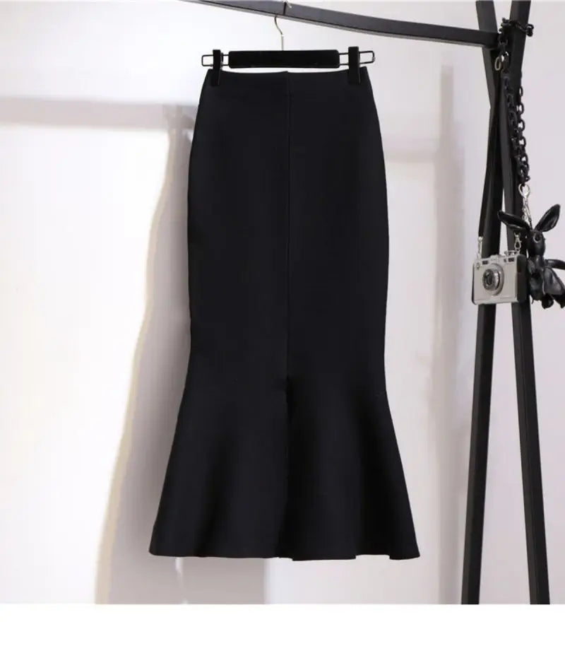 Trumpet Houndstooth Vintage High Waist Buttons Women's Skirt Korean Fashion Mermaid Mid-Calf Long Skirts For Women Spring voguable