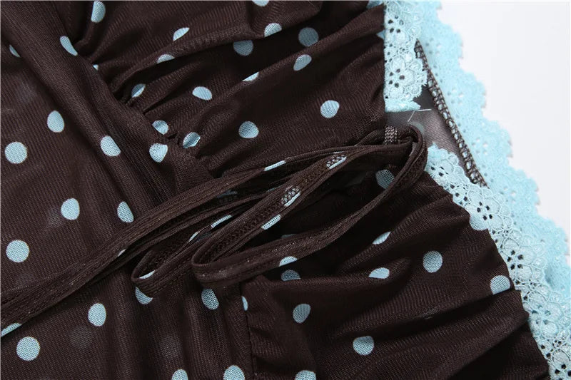 Voguable  Summer Cute Girl's Style Dress Polka Dot Printed Sleevelss Irregular Ruched Hem Slim Women Ruched Birthday Party Mini Dress voguable
