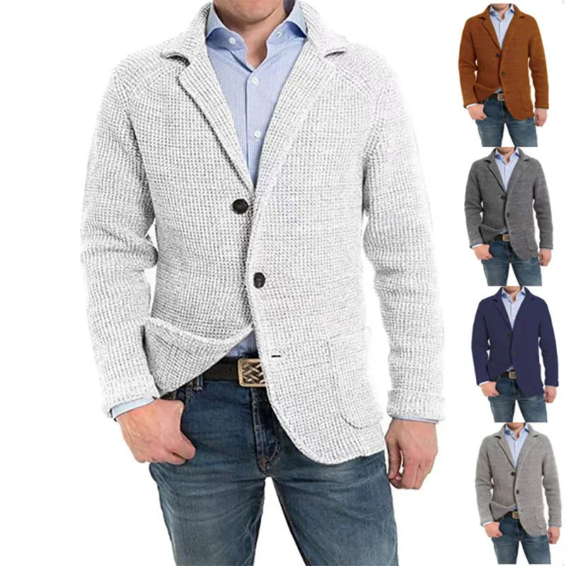 2023 British Style Mens Clothing Knit Cardigan Autumn Winter Fashion Single Breasted Black Stand Collar Knit Sweater Coats Men voguable