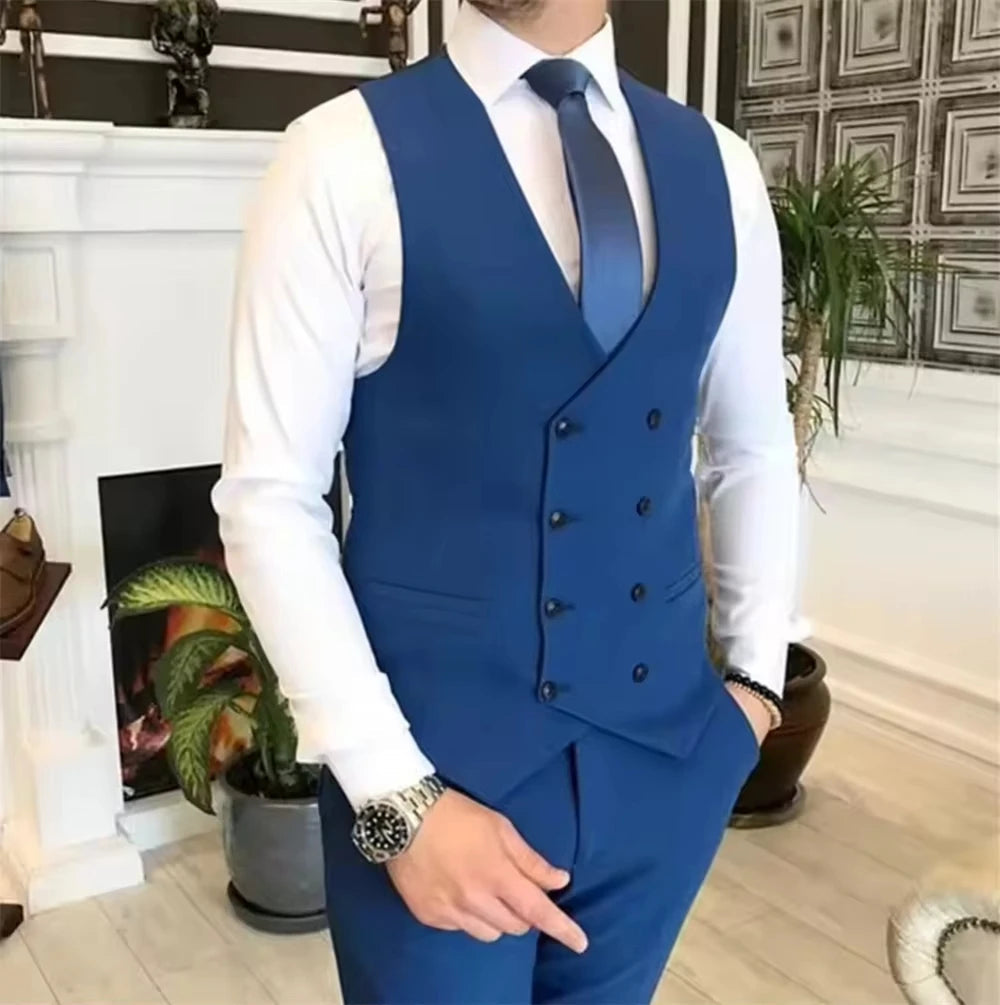 Voguable  Men's Suits 3 Pcs Double Breasted Vest Costume Homme Men Suit for Wedding Groom Wear Slim Fit Blazer+vest+Pants voguable