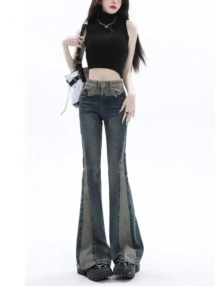 American High Street Spicy Girls Low Waist Jeans Women Autumn Vintage Y2k Design Sense Slim Fit Straight Tube Micro Flare Pants voguable