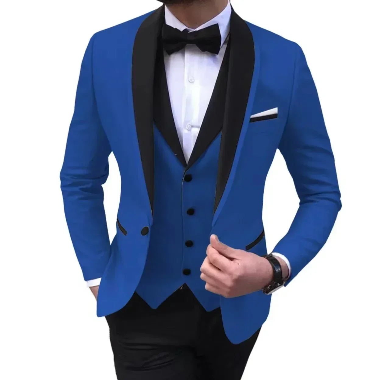 Voguable  Luxury Slim Fit Men's 3-Piece Tuxedo Set with Shawl Lapel Blazer Vest And Pants for Wedding And Evening Parties voguable