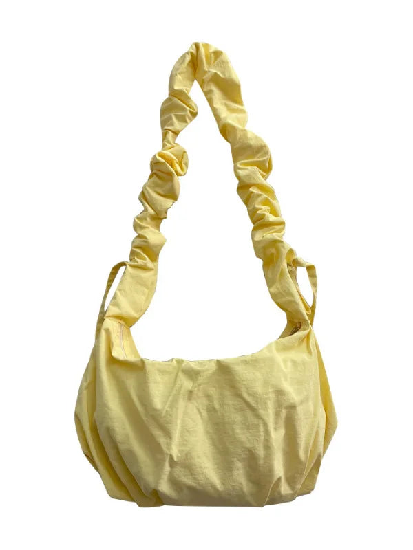 Korean Casual Pleated Drawstring Handbags Women Fashion Simple Solid Crossbody Bag Sweet Y2k Aesthetic Office Lady Shoulder Bags voguable