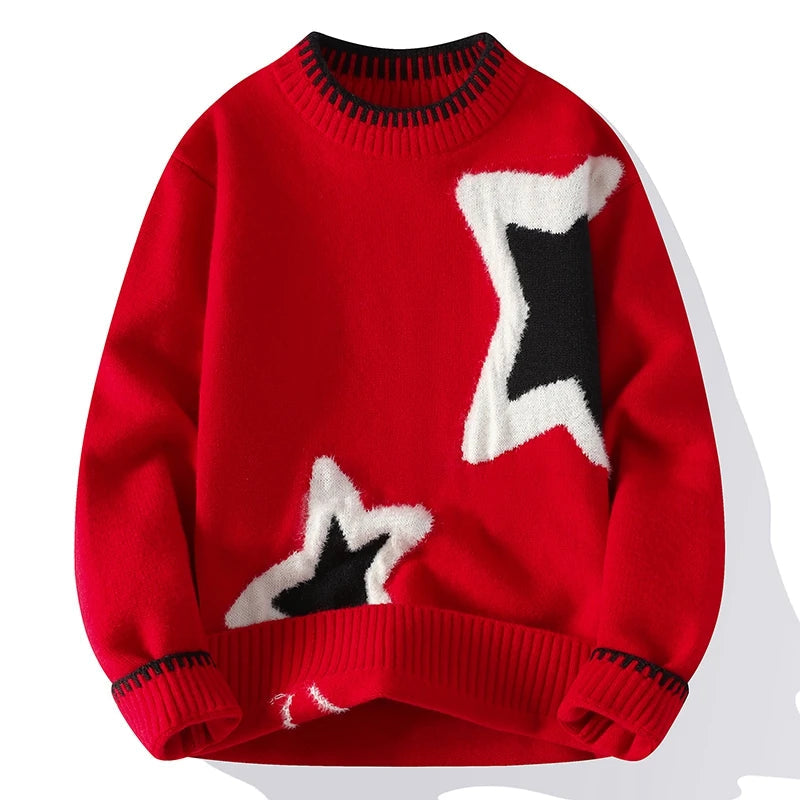 Voguable  New Men Knitted Jumpers Patchwork Sweater O Neck Pullovers Spliced Long Sleeve Jumper Slight Strech Standard Wool Casual top voguable