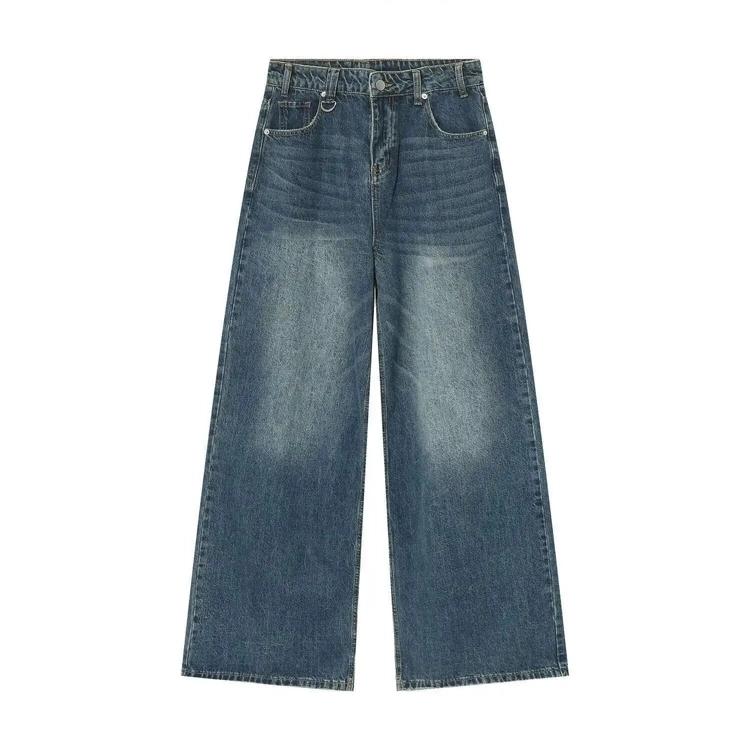 Vintage Camouflage Men's Jeans Fashion Washed Casual Wide Leg Denim Pants Autumn Winter Loose Male Trousers Old Blue 9C354 voguable