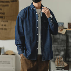 Autumn New Men's Long Sleeve Denim Shirt Classic Black Blue Loose Lapel Collar Coats Fashion Korean High Street Male Clothes Top voguable