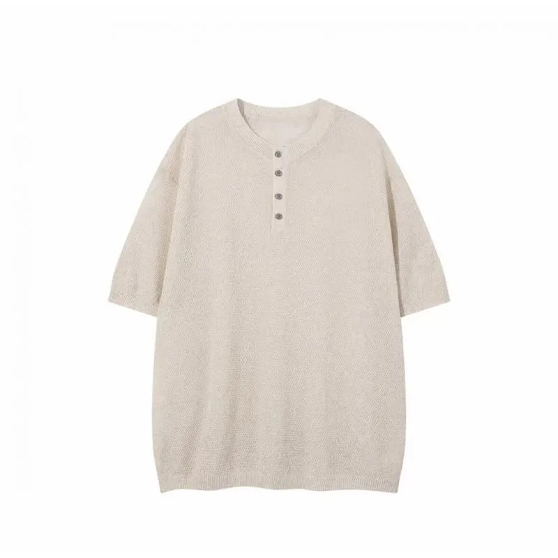 Voguable  Summer Solid Color Henley Neck Short Sleeve T-Shirt  Men's Breathable Cotton Crew Neck Casual Tee Regular  Fit Clothing XXL voguable