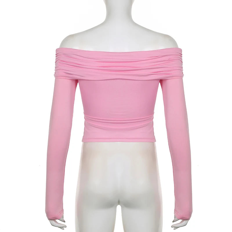 Voguable Fashion Cross V Neck Tops for Women Off Shoulder Sexy Long Sleeves T-Shirt Streetwear Ladies Black Slim Tee Shirt Korea voguable